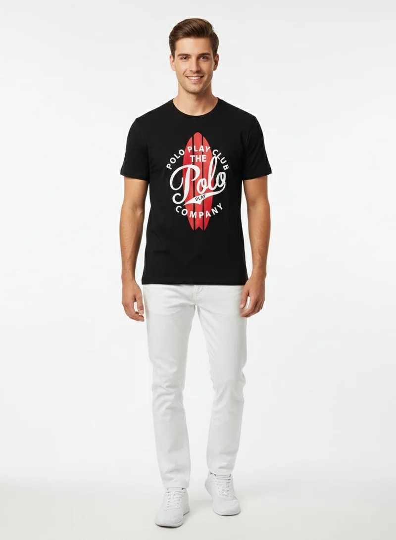 لعب البولو تيشيرت رجالي مطبوع - أسود